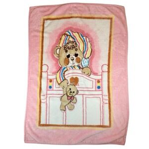 Sleepy Teddy Bear Baby Crib Blanket Pink Acrylic Plush Sherpa Nursery Toddler